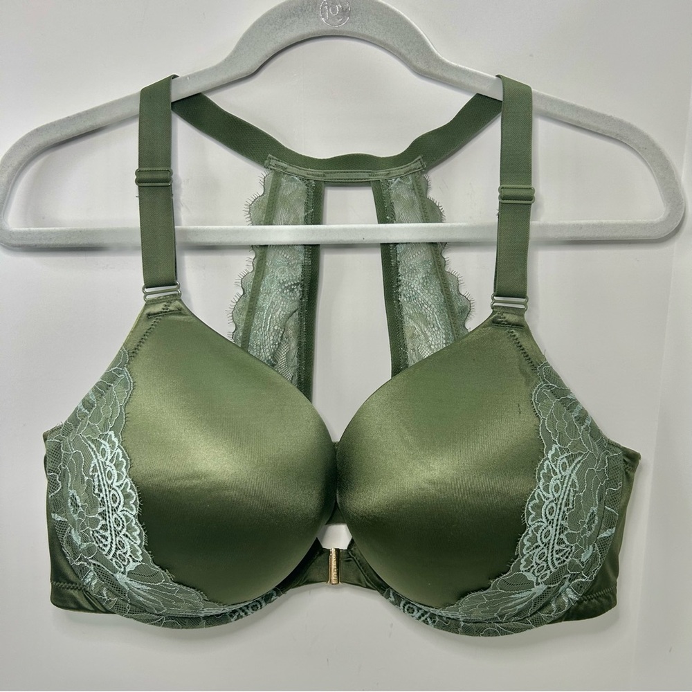 Cacique Boost Plunge Olive Green Lace Front Closure Bra 40DDD